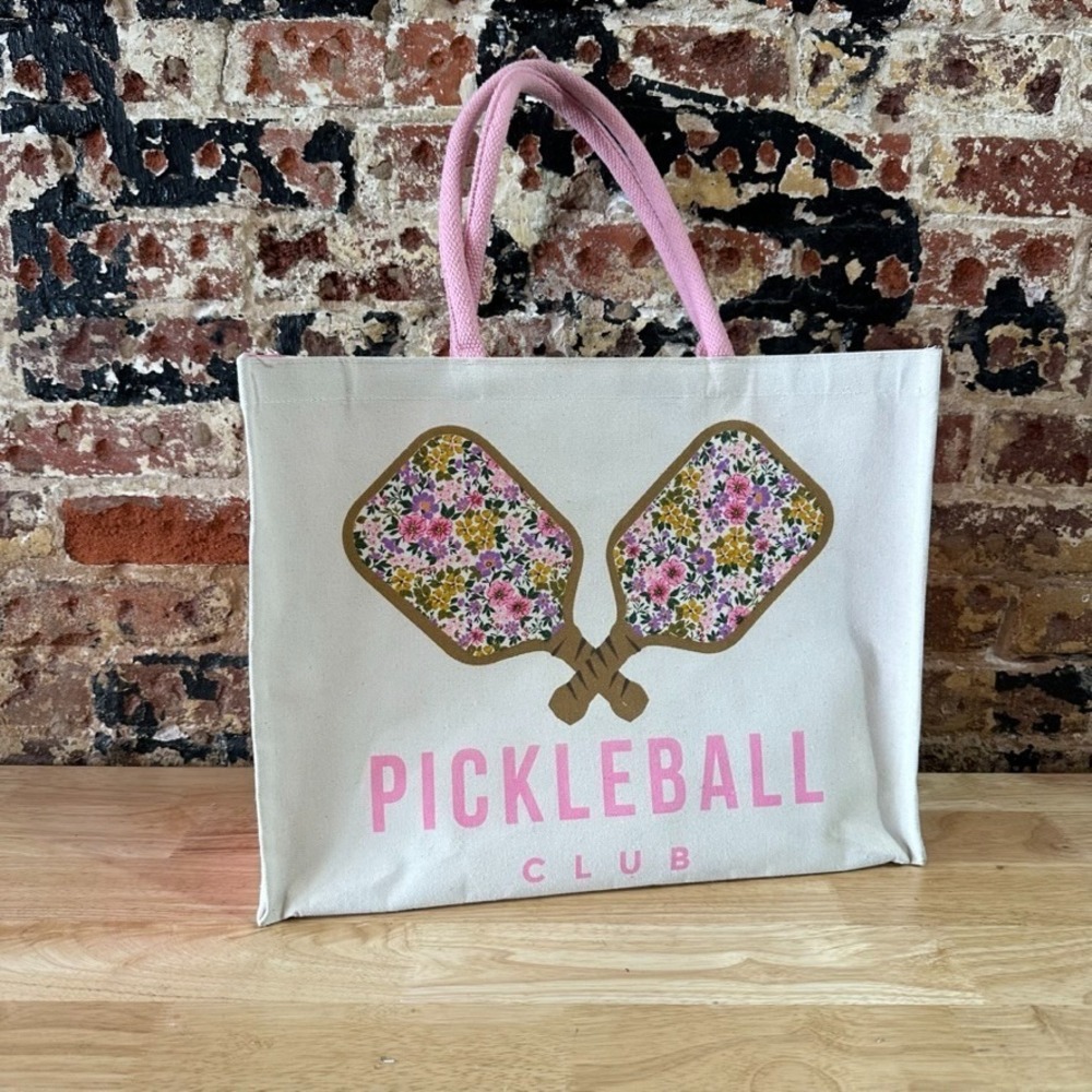 Pickleball Club Tote Bag Large Pink Tan Travel Court Shoulder grocery
